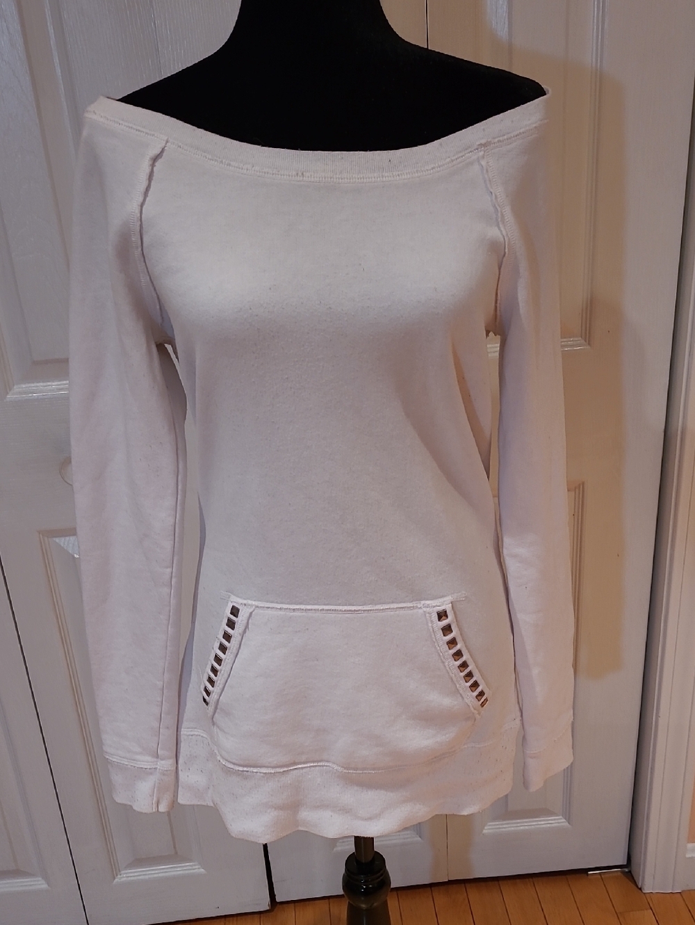 Off-Shoulder White Women's Pullover Sweatshirt